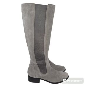 H By Halston Naomi Gray Suede Leather Knee High Heeled Boots in 8.5M